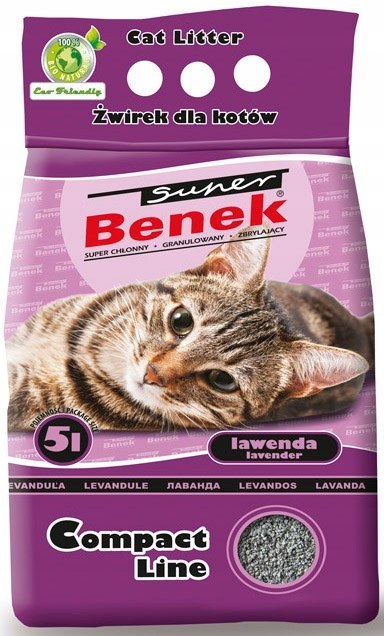 Żwirek dla kota bentonitowy Super Benek COMPACT LAWENDOWY 5l