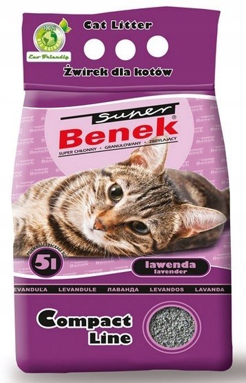 Żwirek dla kota bentonitowy Super Benek COMPACT LAWENDOWY 5l