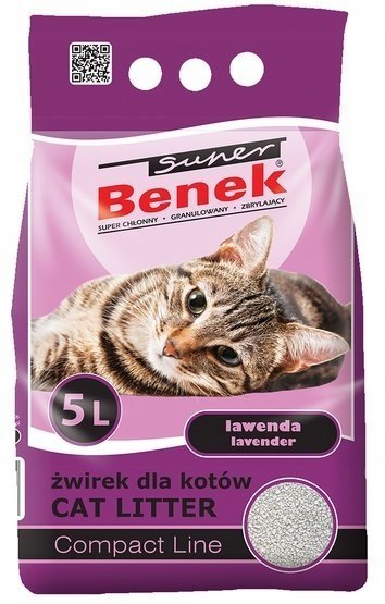 Żwirek dla kota bentonitowy Super Benek COMPACT LAWENDOWY 5l