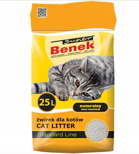 Żwirek dla kota bentonitowy Super Benek STANDARD naturalny 25l