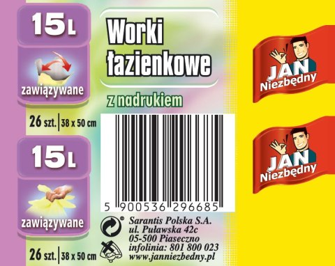 JAN NIEZBĘDNY WORKI NA ŚMIECI ŁAZIENKOWE 15L 26SZT