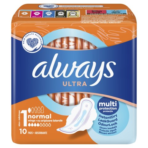 Always Ultra Normal (R1) Ze Skrzydełkami Podpaski 10 Sztuk