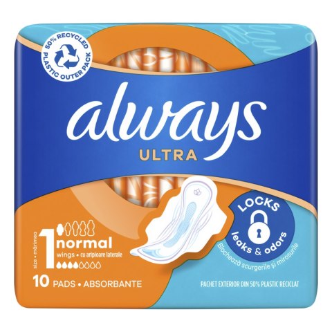 Always Ultra Normal (R1) Ze Skrzydełkami Podpaski 10 Sztuk