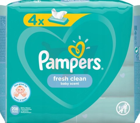 PAMPERS CHUSTECZKI NAWILŻANE FRESH CLEAN 4 x 52 SZT (208 szt)