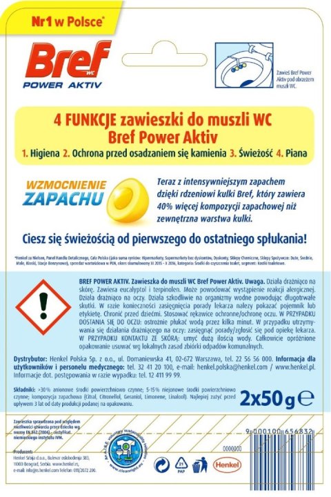 Bref Power Active Lemon Cytryna Kostka do WC 2x50g