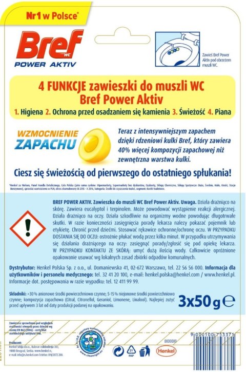 Bref, WC Power Aktiv, Zawieszka, cytryna, 3x 50g