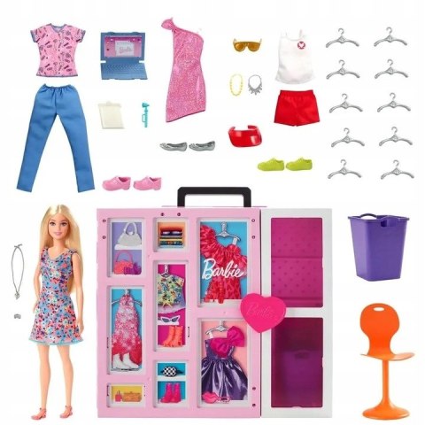 Barbie Garderoba Zestaw z lalką + 36 akcesoriów HGX57