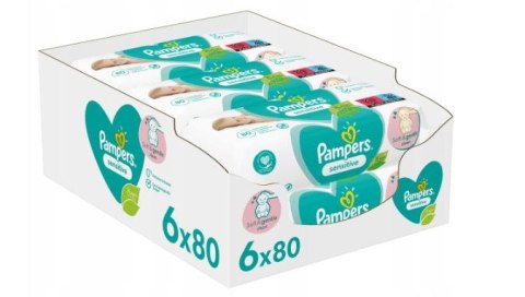 Pampers Chusteczki nawilżane sensitive 6x80 szt