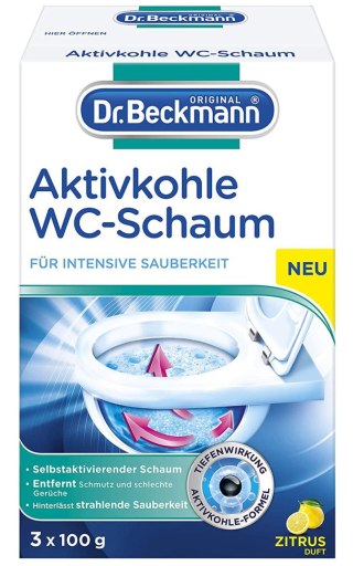 DR BECKMANN Odkamieniacz do WC aktywna piana WĘGIEL AKTYWNY CYTRYNA 3x100 g