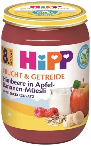 HIPP BIO DESEREK Jabłka z bananami Malinami i musli 190g DESER słoiczek 8m+