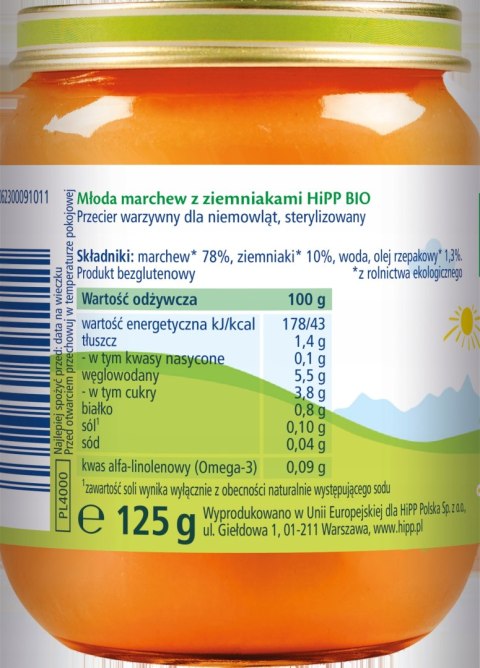 HIPP PIERWSZE WARZYWKA BIO MŁODA MARCHEWKA 4m 125g