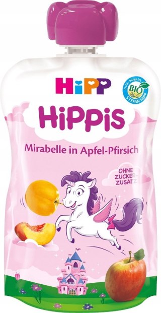 HiPP HiPPiS BIO Mus Jabłka Mirabelki Brzoskwinie
