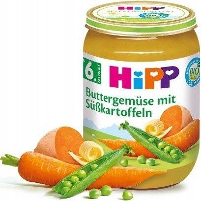 HiPP Wegetariańskie Warzywa z Batatami i Groszkiem HiPP Wegetariańskie Warzywa z Batatami i Groszkiem