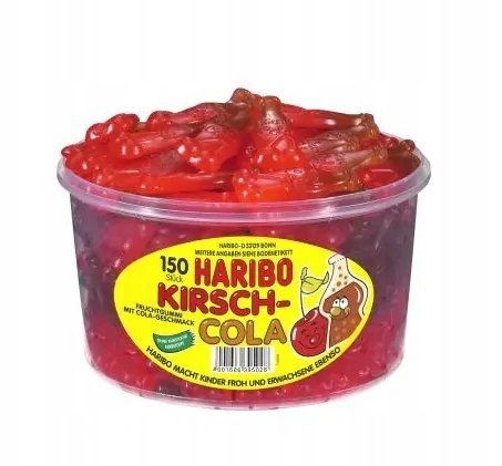 Żelki owocowe HARIBO Wiśnia Cola 150 szt z Niemiec Żelki owocowe HARIBO Wiśnia Cola 150 szt z Niemiec
