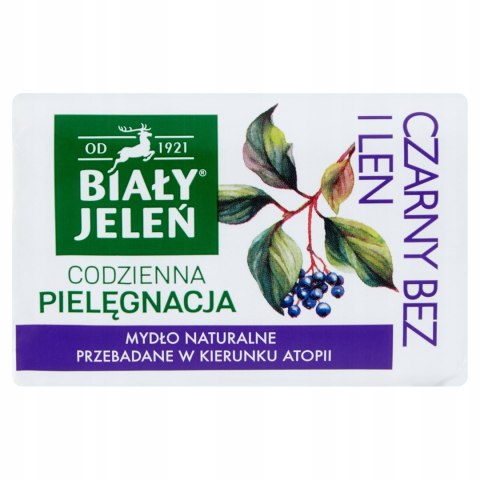 BIAŁY JELEŃ Mydło w kostce czarny bez i len 100 g BIAŁY JELEŃ Mydło w kostce czarny bez i len 100 g