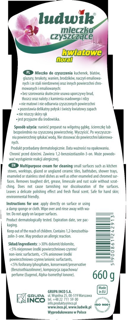 LUDWIK MLECZKO CZYSZCZĄCE KWIATOWE 660G LUDWIK MLECZKO CZYSZCZĄCE KWIATOWE 660G
