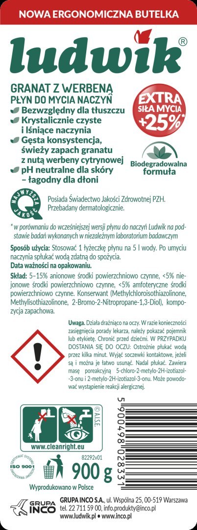 LUDWIK Płyn do naczyń granat z werbeną 900 g LUDWIK Płyn do naczyń granat z werbeną 900 g